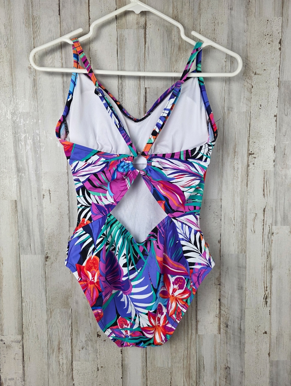 Aqua Green V-Neck Floral One Piece Swimsuit Size Medium - Picture 2 of 8